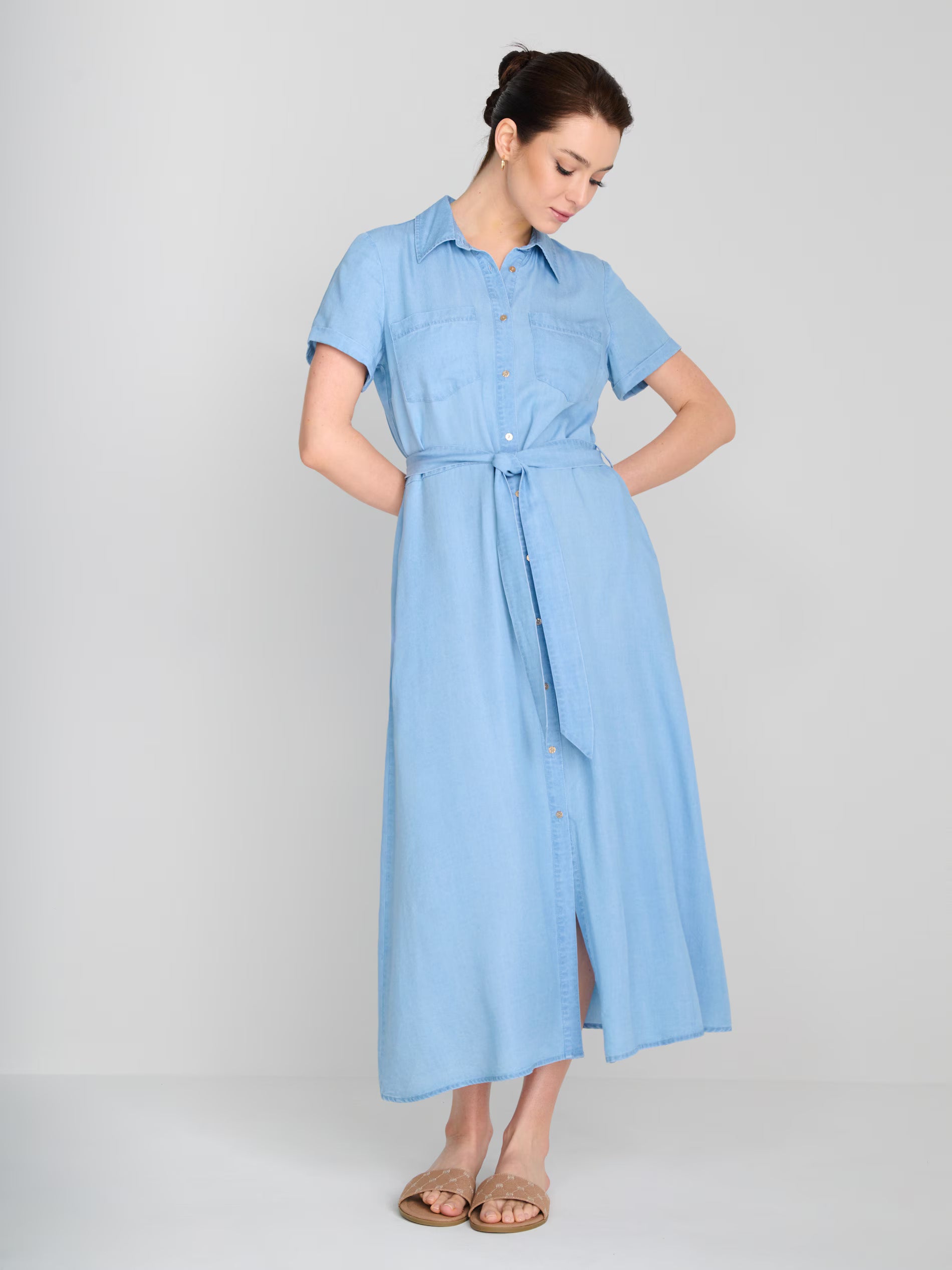 Sinsay Women's Light Blue Lyocell Midi Dress | Sinsay In Lebanon