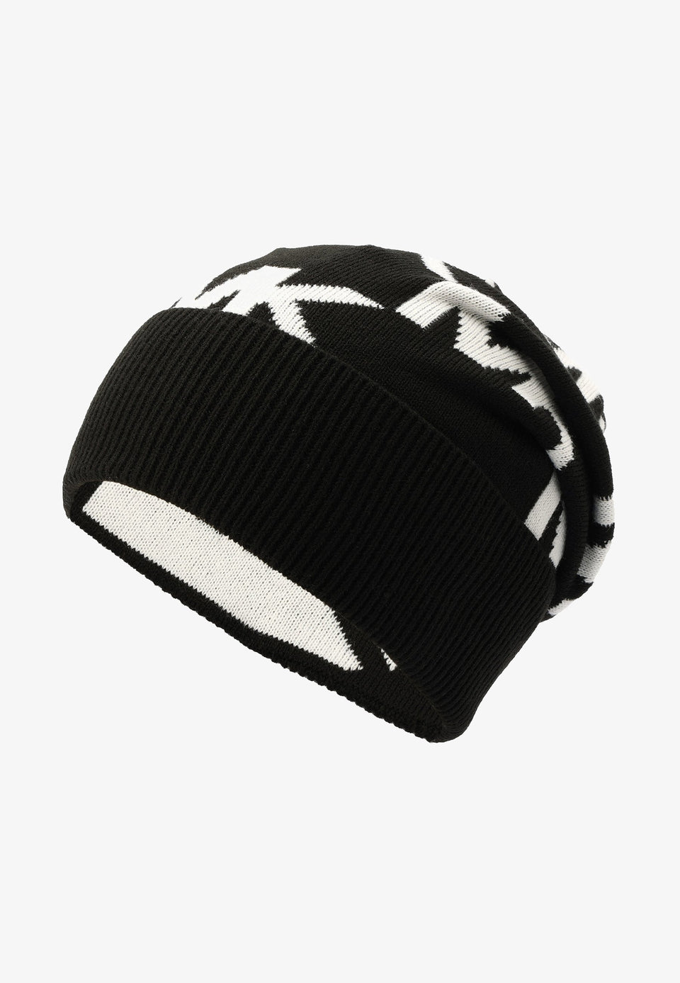Michael Kors Women's Black & White Logo Printed Ribbed Knitted Beanie|Michael Kors In Lebanon