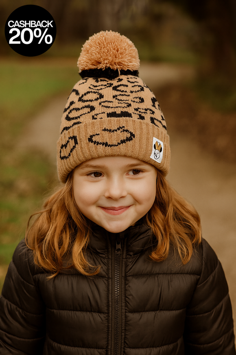 Reserved Girl's Brown & Black Beanie Pom Pom Hat | Reserved In Lebanon