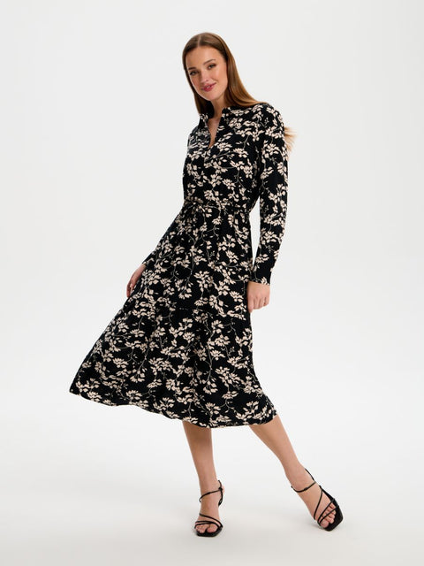 Sinsay Women's Black Floral Viscose Midi Dress | Sinsay In Lebanon