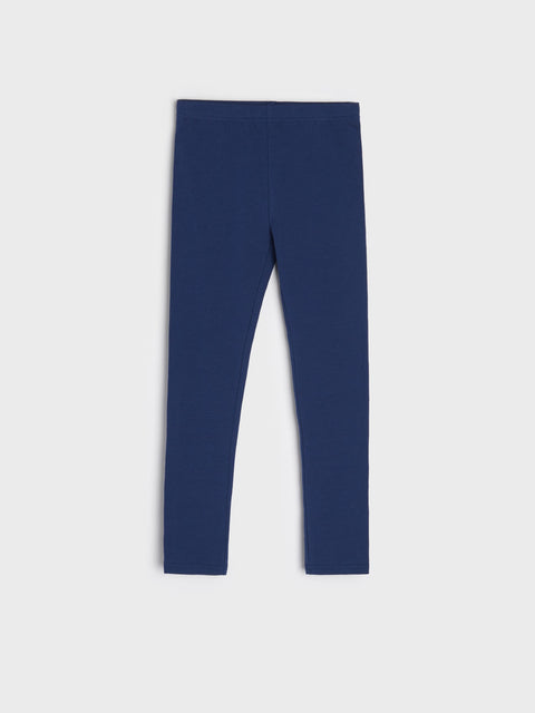 Navy blue leggings on a white background