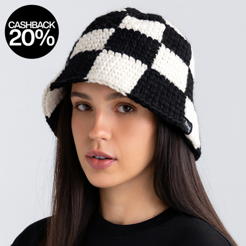 Forever21 Women's Black & White Checker Knit Bucket Hat | Forever21 In Lebanon