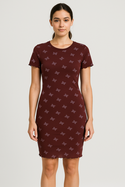 Forever 21 Women's Burgundy Multi Short Sleeve Dress | Forever 21 In Lebanon