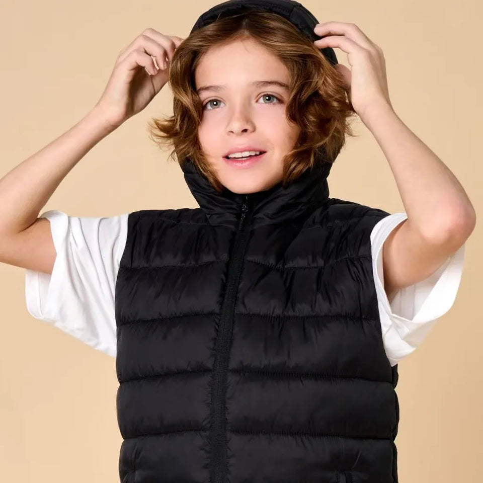 Sinsay Boy's Black Horizontal Quilted Hooded Puffer Vest