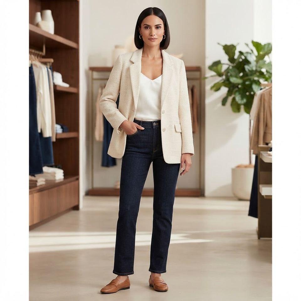 Vince Camuto Women's Light Beige Elevated Texture Tweed Blazer
