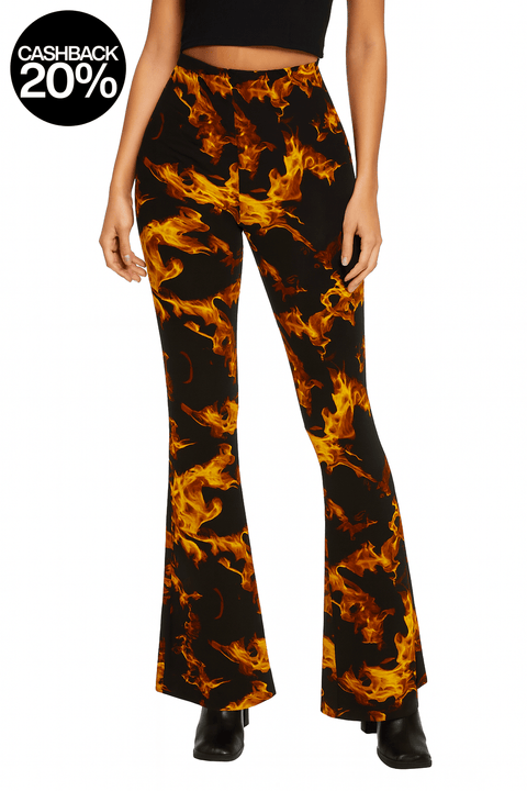 Forever 21 Women's Black Fire Printed Ruched Pant |Forever 21 In Lebanon