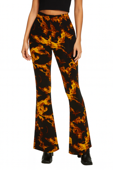 Forever 21 Women's Black Fire Printed Ruched Pant |Forever 21 In Lebanon