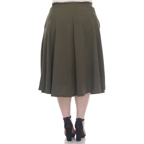 White Mark Women's Olive Green Plus Size Flared Midi Skirt | White Mark In Lebanon
