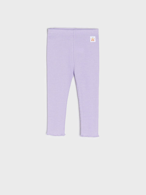 Lavender ribbed leggings on a white background