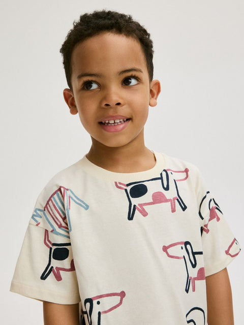 Reserved Boy's Cream Dog Printed T-Shirt | Reserved In Lebanon