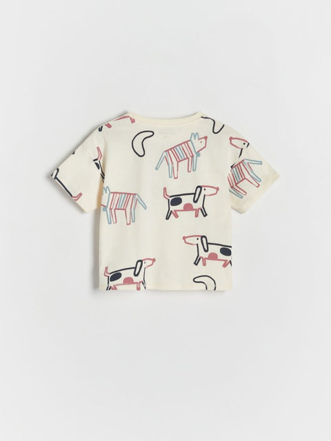 Reserved Boy's Cream Dog Printed T-Shirt | Reserved In Lebanon