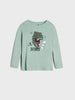 Light green long-sleeve shirt with dinosaur graphic and 'DINO' text on a white background