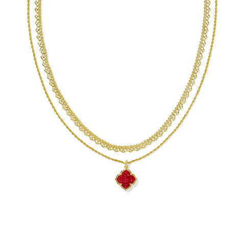 Kendra Scott Women's Gold Mallory Rose with Red Mother of Pearl Multi-Strand Necklace | Kendra Scott In Lebanon