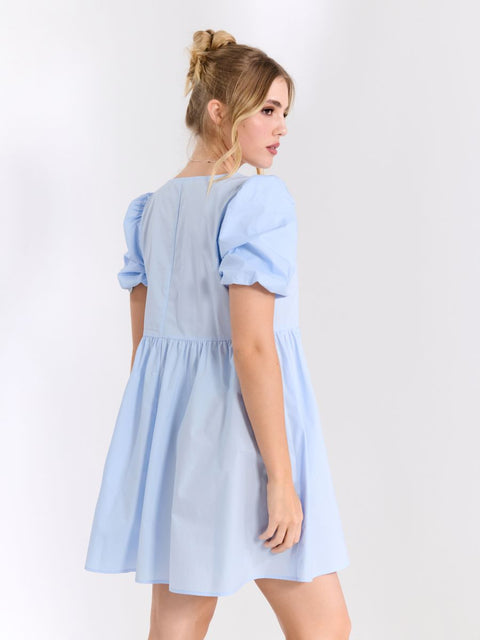 Sinsay Women's Light Blue Puff Sleeve Mini Dress | Sinsay In Lebanon
