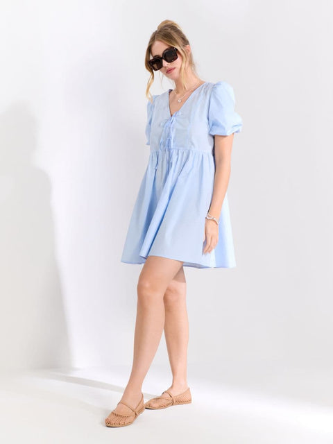 Sinsay Women's Light Blue Puff Sleeve Mini Dress | Sinsay In Lebanon