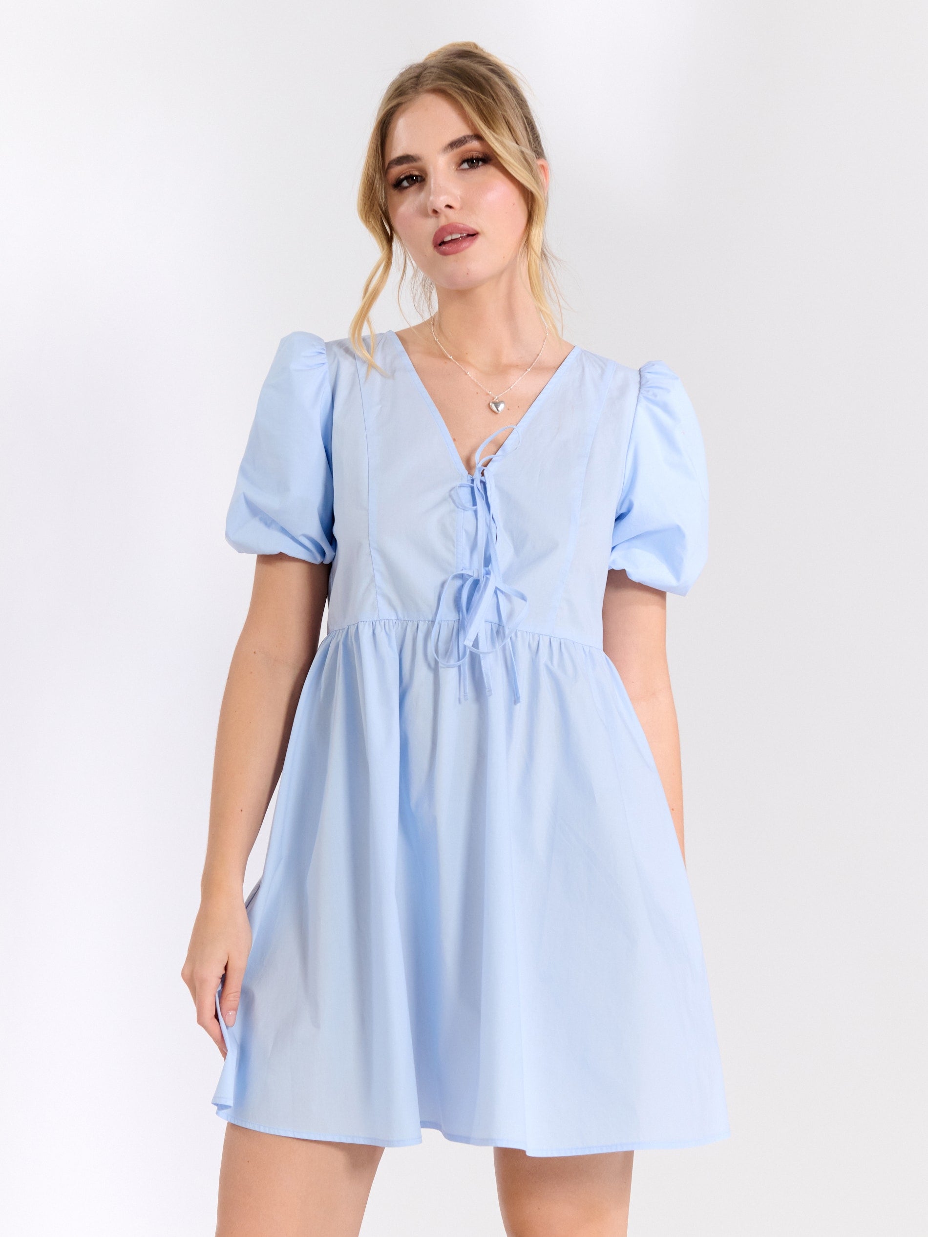 Sinsay Women's Light Blue Puff Sleeve Mini Dress | Sinsay In Lebanon