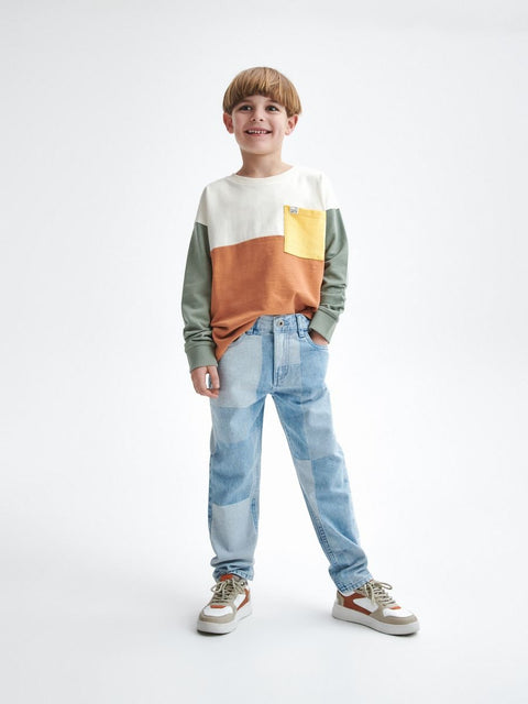 Reserved Boy's Light Blue Regular Patchwork Jeans |Reserved In Lebanon