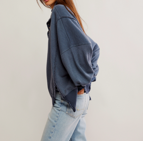Free People Women's Navy Camden Oversize Henley Sweatshirt | Free People In Lebanon