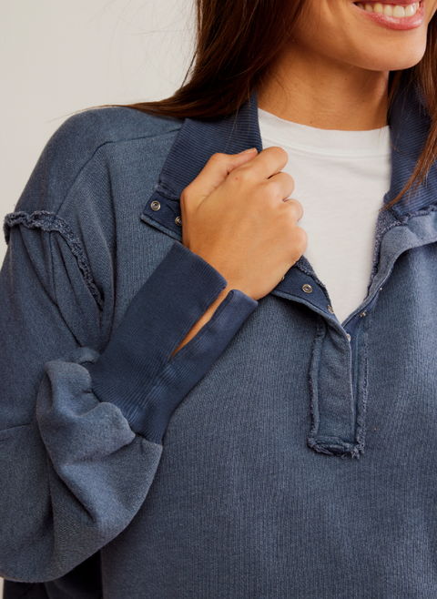 Free People Women's Navy Camden Oversize Henley Sweatshirt | Free People In Lebanon