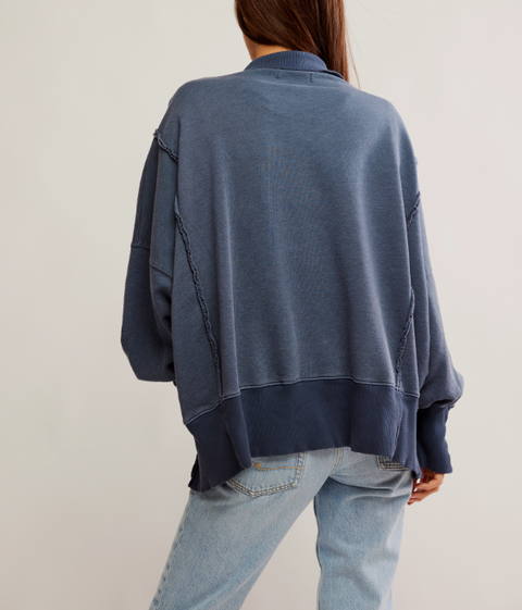 Free People Women's Navy Camden Oversize Henley Sweatshirt | Free People In Lebanon