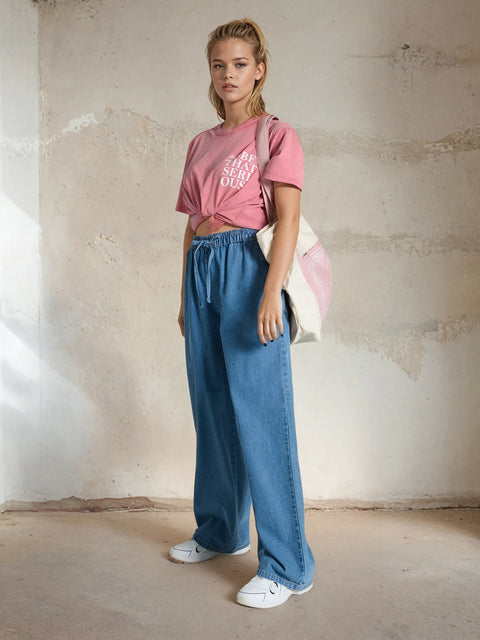 Sinsay Women's Blue Wide Leg Jeans With Elastic Waistband | Sinsay In Lebanon