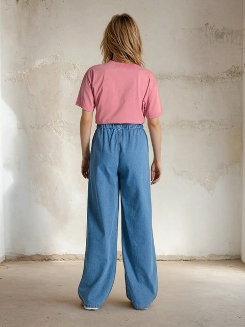 Sinsay Women's Blue Wide Leg Jeans With Elastic Waistband | Sinsay In Lebanon