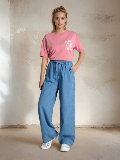 Sinsay Women's Blue Wide Leg Jeans With Elastic Waistband | Sinsay In Lebanon