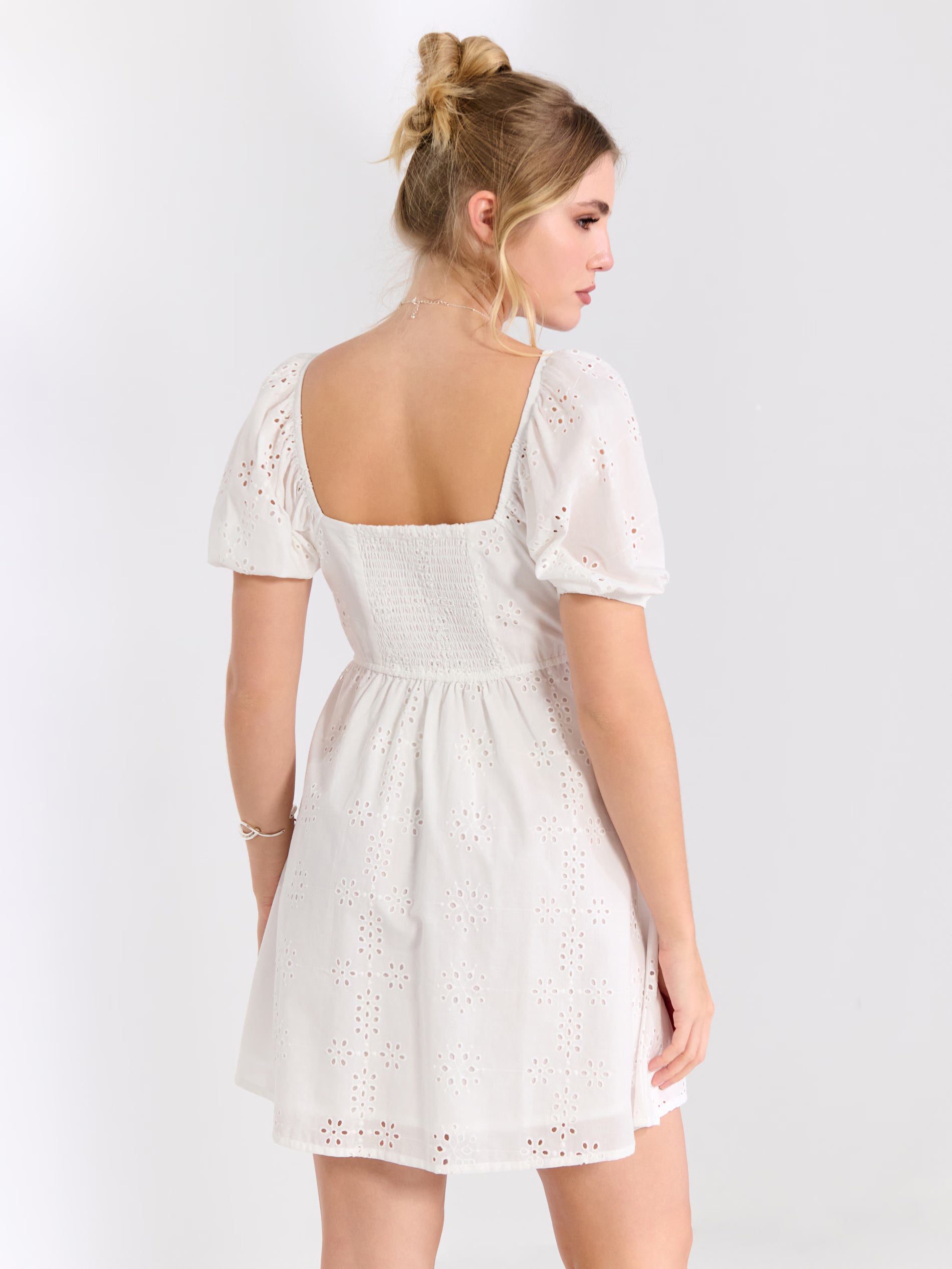 Sinsay Women's White Mini Dress With Puff Sleeves | Sinsay In Lebanon