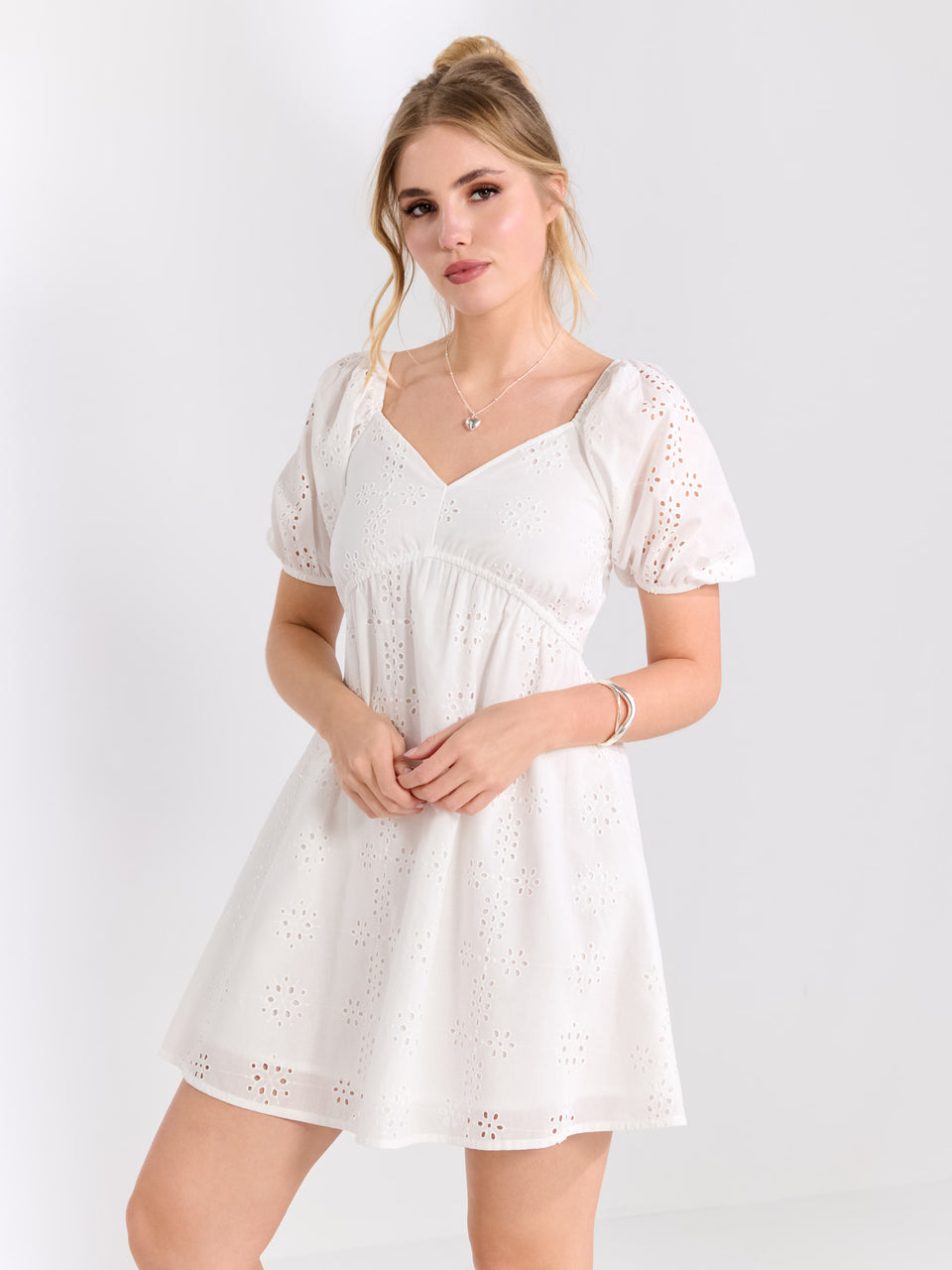 Sinsay Women's White Mini Dress With Puff Sleeves | Sinsay In Lebanon