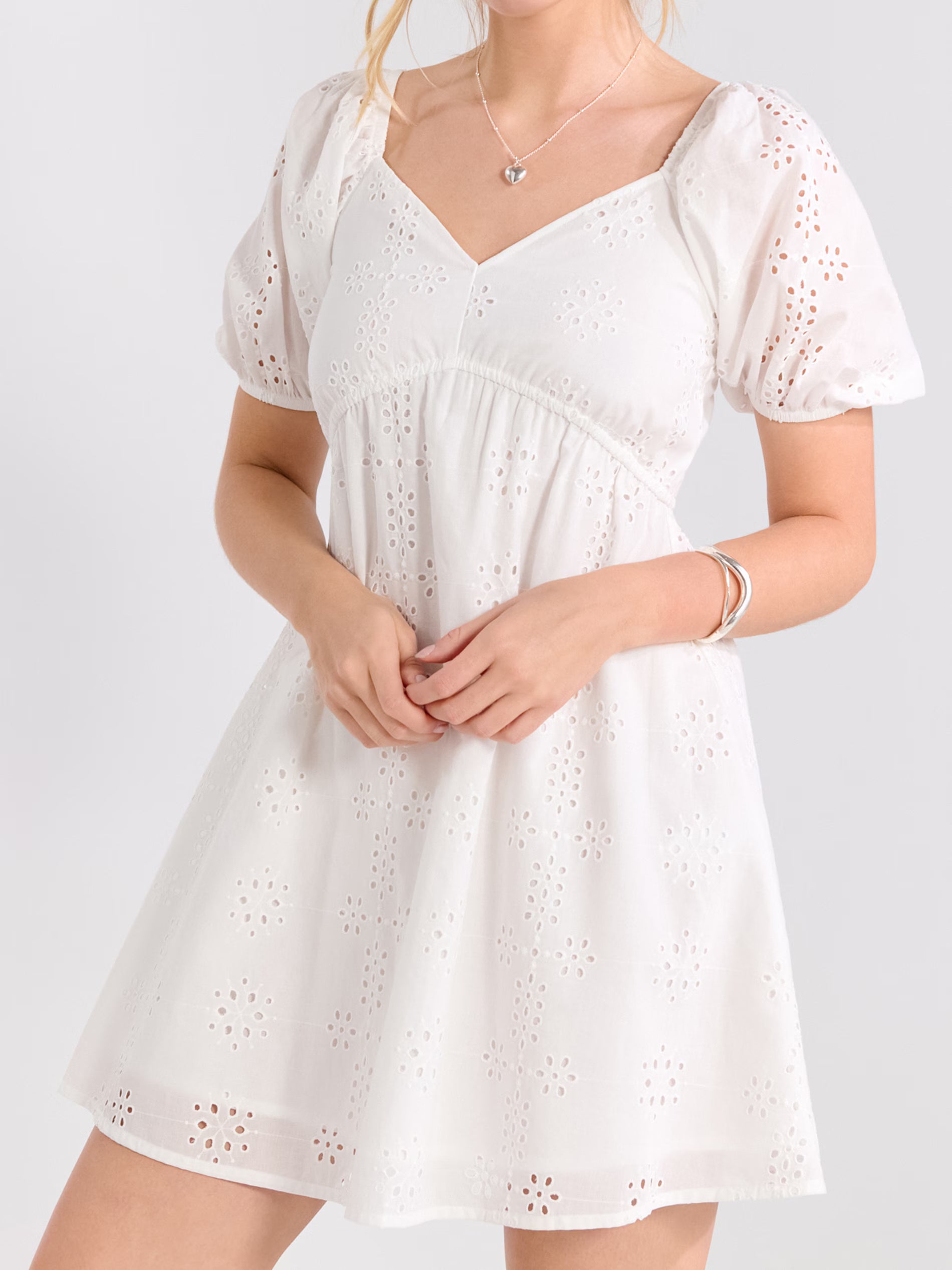 Sinsay Women's White Mini Dress With Puff Sleeves | Sinsay In Lebanon