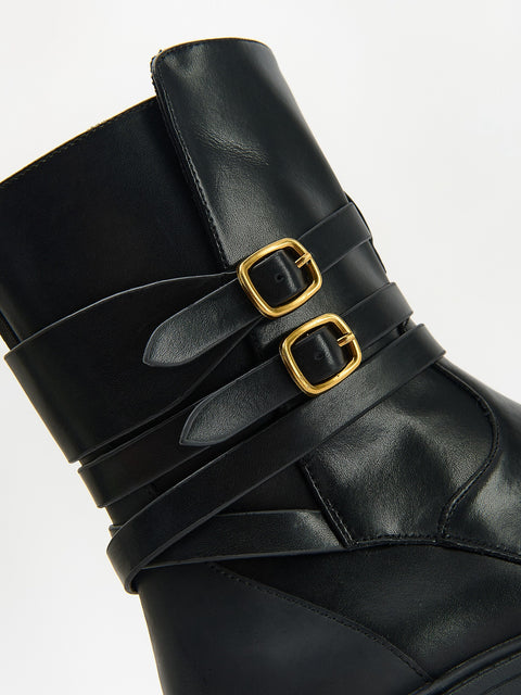 Reserved Women's Black Leather Ankle Boots With Straps | Reserved In Lebanon