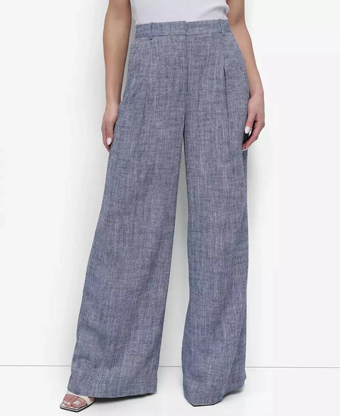 DKNY Women's Light Blue Petite High Rise Wide-Leg Pants | DKNY In Lebanon
