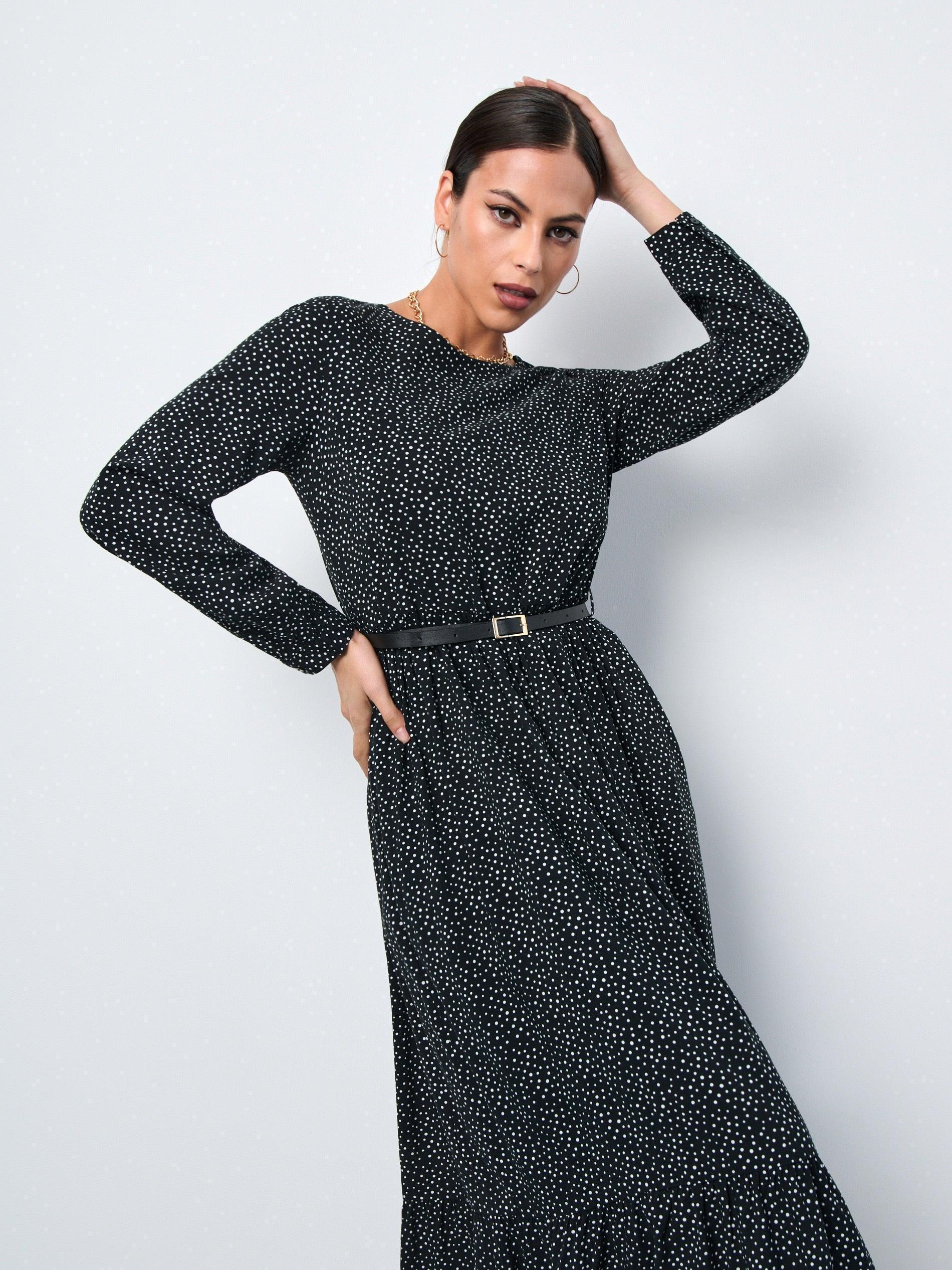 Sinsay Women's Black & White Dotted Midi Dress | Sinsay In Lebanon