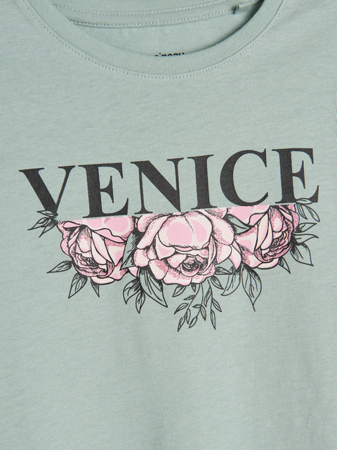 Light green t-shirt with 'Venice' and pink roses graphic