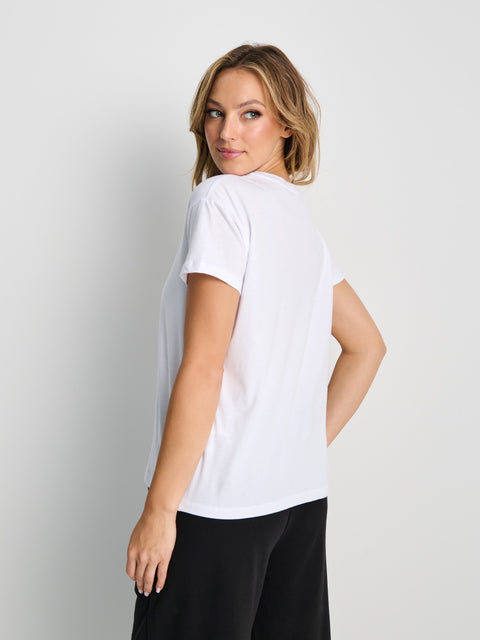 Sinsay Women's White Short-Sleeve Round-Neck T-Shirt With A Print | Sinsay In Lebanon