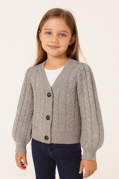 POMPdeLUX Girl's Dusty Gray Cardigan | POMPdeLUX in Lebanon