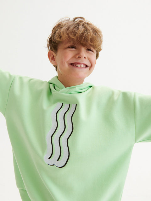 Reserved Boy's Light Green Hooded Velvet Sweatshirt | Reserved In Lebanon