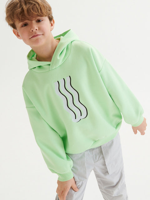 Reserved Boy's Light Green Hooded Velvet Sweatshirt | Reserved In Lebanon