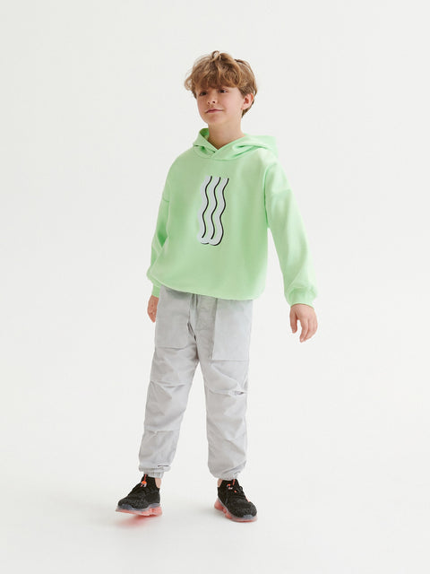 Reserved Boy's Light Green Hooded Velvet Sweatshirt | Reserved In Lebanon