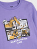 Purple t-shirt with construction vehicle graphic and 'Hard-Working Team' text on a white background