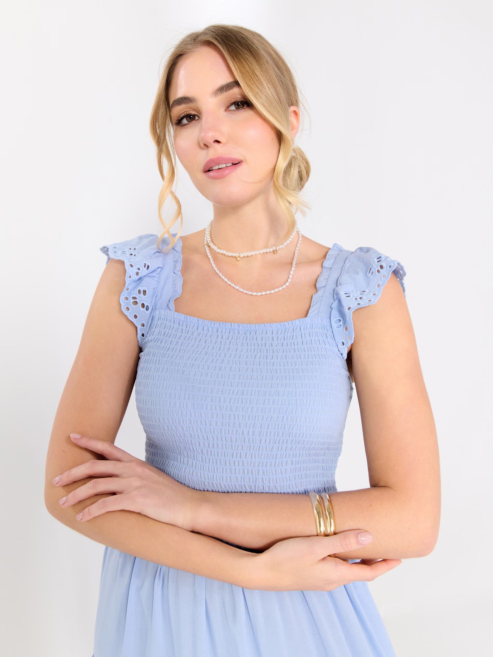 Sinsay Women's Light Blue Tiered Maxi Dress | Sinsay In Lebanon