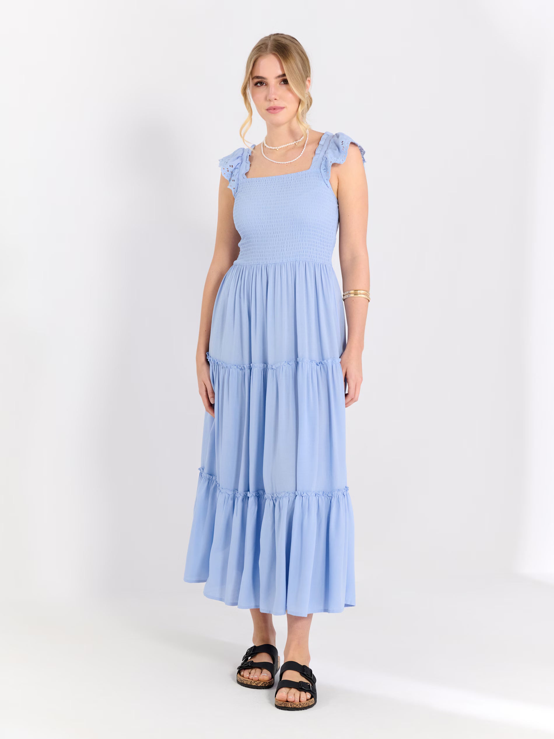 Sinsay Women's Light Blue Tiered Maxi Dress | Sinsay In Lebanon