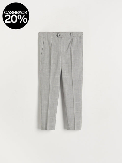Gray checkered pants on a white background