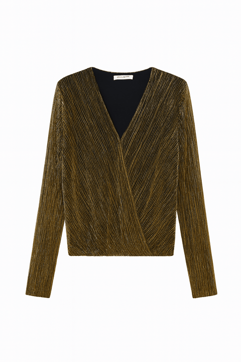 Zabaione Women's Gold Long Sleeve V-Neck Blouse |Zabaione In Lebanon