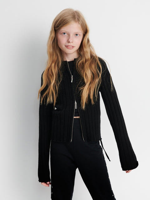 Sinsay Girl Black Ribbed Zip-Up Sweater  | Sinsay in Lebanon