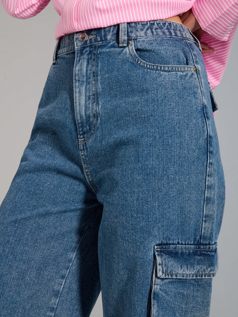 Sinsay Women's Blue Parachute Jeans With Cargo Pockets | Sinsay In Lebanon