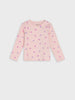 Pink long-sleeve shirt with heart patterns on a white background