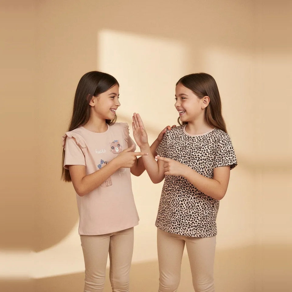 Sinsay Girl's Multi Beige Animal Print 2 Pack T-Shirt