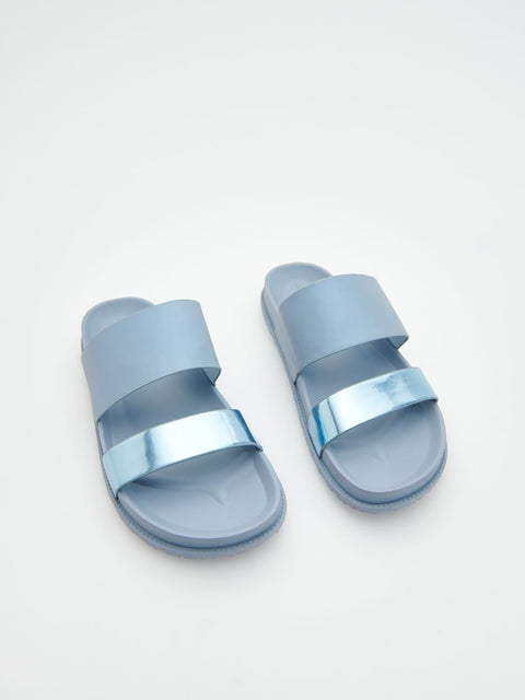 Reserved Women's Dusty Blue Shiny Strap Slipper |Reserved In Lebanon
