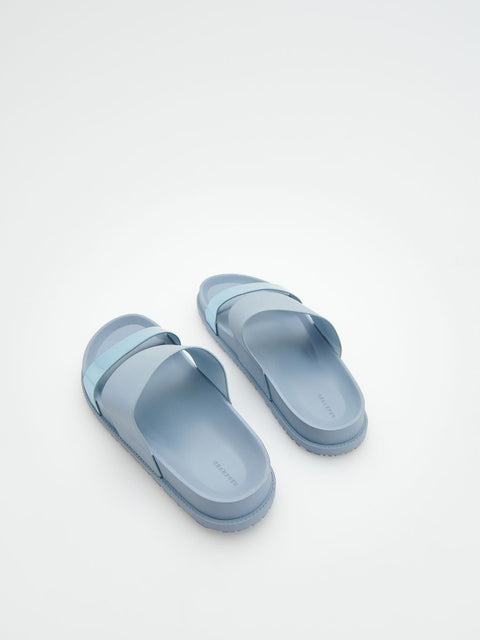 Reserved Women's Dusty Blue Shiny Strap Slipper |Reserved In Lebanon